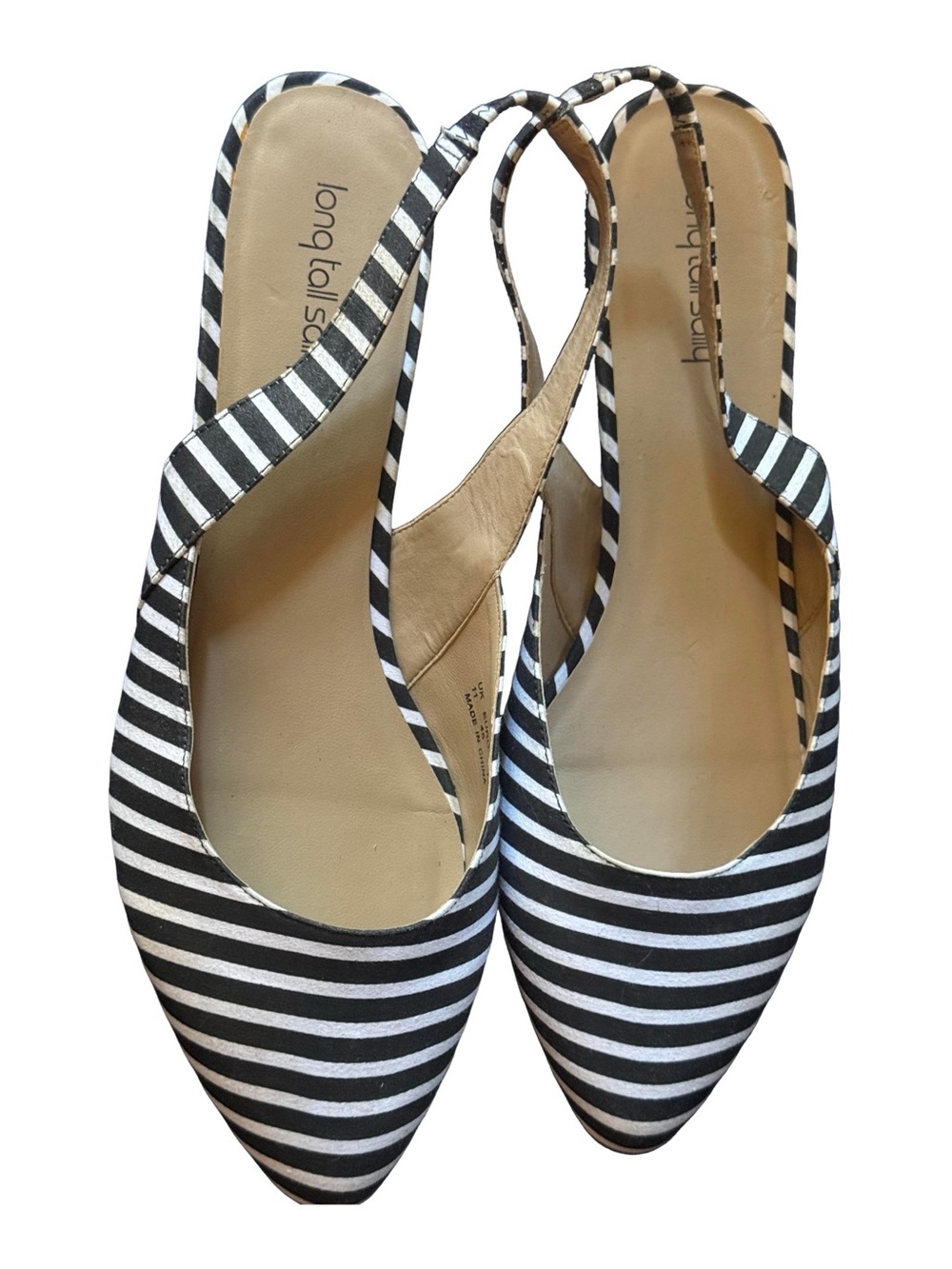 long tall sally Black and White Striped Slingback Pointed Flats
